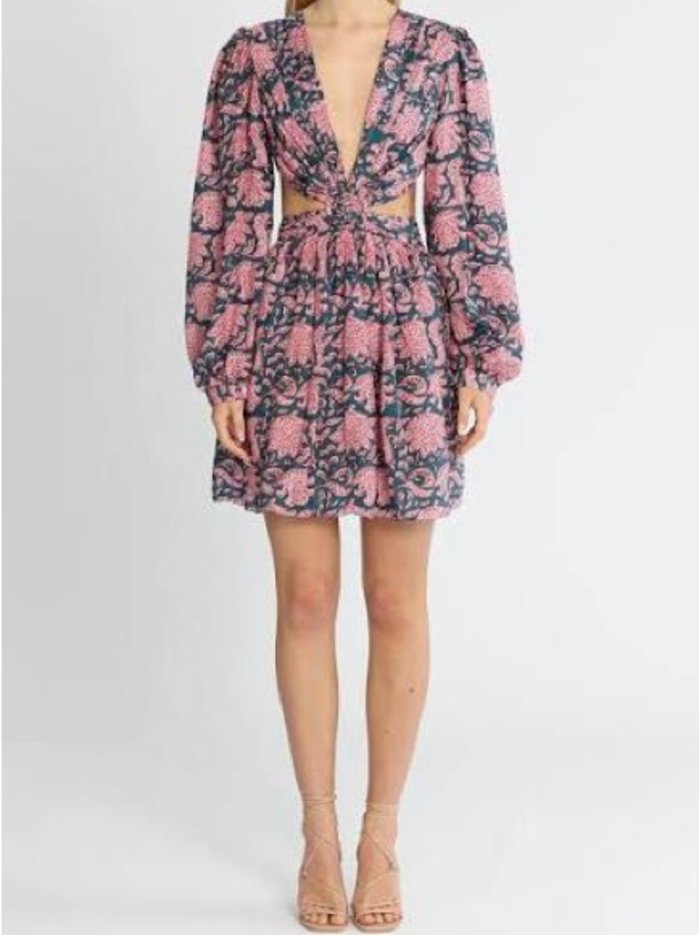 Hannah Pink Floral Cutout V-Neck Mini Dress